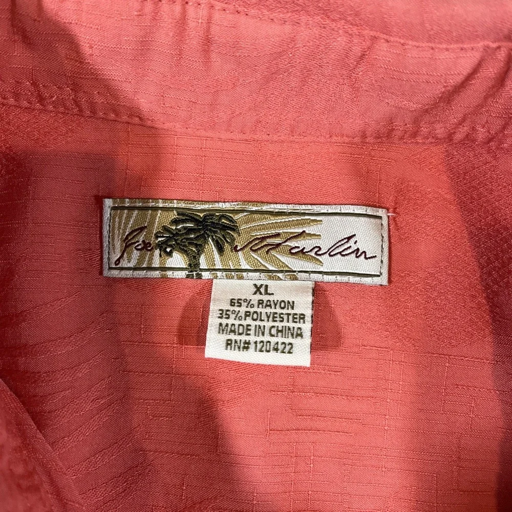 Joe Marlin Hawaiian Shirt XL Pink Palm Leaves‎ Design Coconut Buttons - Picture 3 of 8